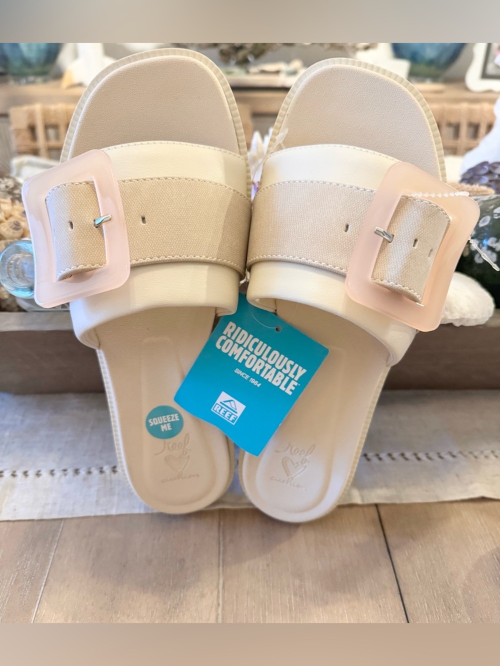 REEF Lana Buckle Women's Slide Sandal, Vintage Off-White, NWT, Multiple Sizes